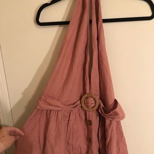 Pink button-down ASOS Halter dress with belt